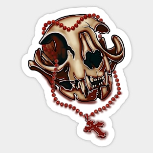 Red skull cat and crucifix Sticker